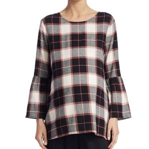 HATCH Madeline Plaid Cotton-fleece Top Ivory Black